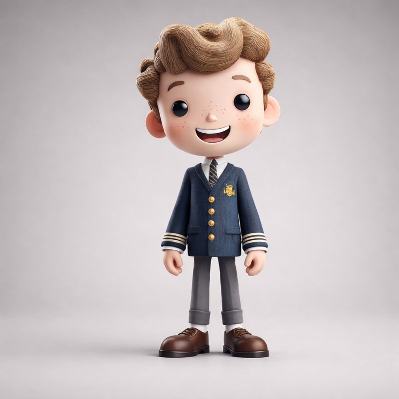 Figura de comunión de niño estilo Funko Pop con traje azul marino de almirante